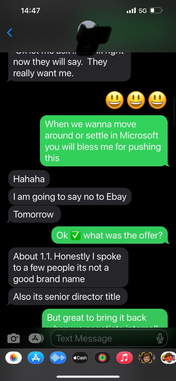 $1.1M senior director offer, chose Microsoft, walked away from eBay