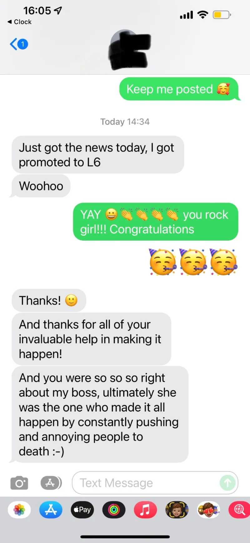 Promoted to L6, "Thanks for all of your invaluable help in making it happen"